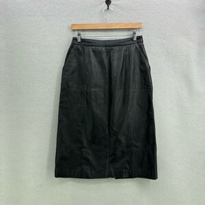 Vintage Bermans Womens Black High Waist Straight Genuine Leather Skirt Size 8